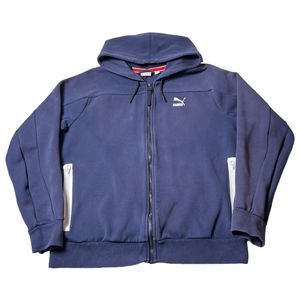 Vintage 90’s Puma Blue Full Zip Hooded Jacket White Zip Pockets Men’s Size L